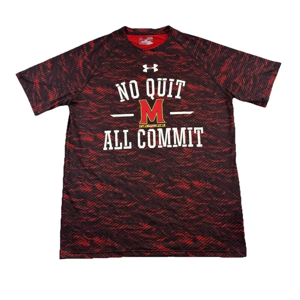 Maryland Terps Under Armour No Quit All Commit T Shirt Mens M Red Black Camo - Picture 1 of 7